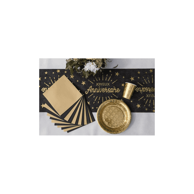 Runner Tavola Happy Birthday Nero-Oro 5mt x 30cm - immagine 3