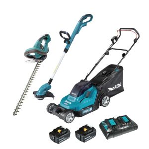 MAKITA KIT GIARDINO RASAERBA TAGLIABORDI TAGLIASIEPI 2BATT 5.0AH 18V