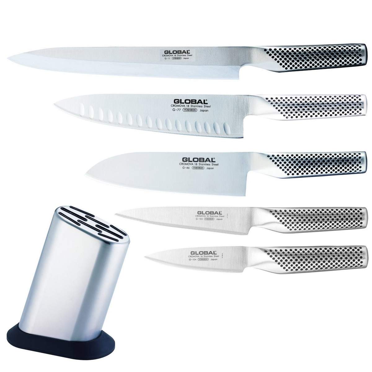 Set 5 coltelli Global Serie G + Ceppo portacoltelli Global