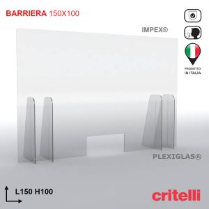 Barriera plexiglass e policarbonato parafiato di protezione con schermo trasparente L150 H100 cm TOP