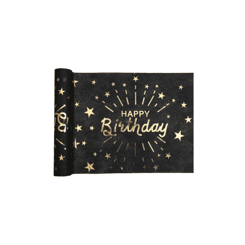 Runner Tavola Happy Birthday Nero-Oro 5mt x 30cm - immagine 2