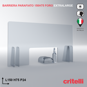 Barriera plexiglass e policarbonato parafiato foro EXTRALARGE trasparente fumè 150X75 cm