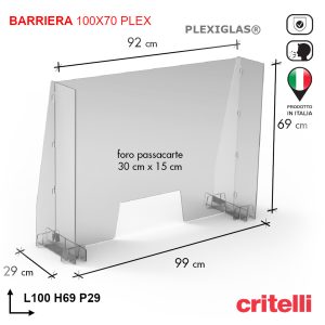 Barriera plexiglass e policarbonato di protezione trasparente 100×70 cm PLEX