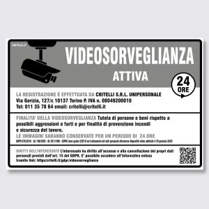 Cartello Videosorveglianza a norma 2024 GDPR e Privacy in Alluminio 36X24 cm Grigio